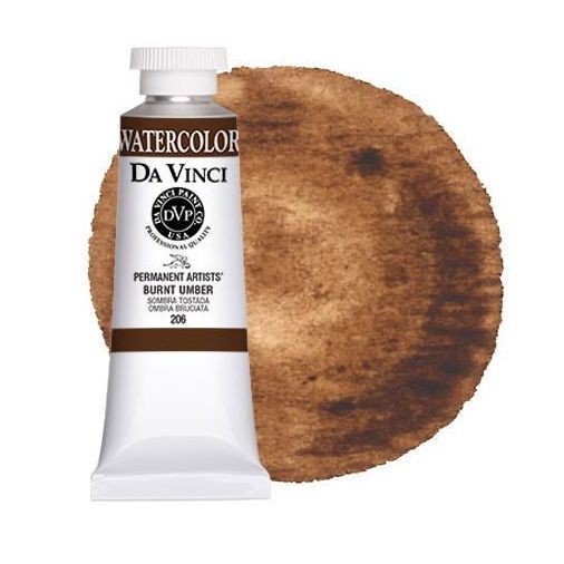 Da Vinci DAV206 Artists' Watercolor Paint Burnt Umber; All Da Vinci watercolors have been reformulated with improved rewetting properties and are now the most pigmented watercolor in the world; Expect high tinting strength, maximum light-fastness, very vibrant colors, and an unbelievable value; Transparency rating: T=transparent, ST=semitransparent, O=opaque, SO=semi-opaque; Sold by the each; Shipping Weight 0.25 lb; UPC 643822206375 (DAVINCIDAV206 DAVINCI-DAV206 ARTISTS-DAV206 PAINTING)