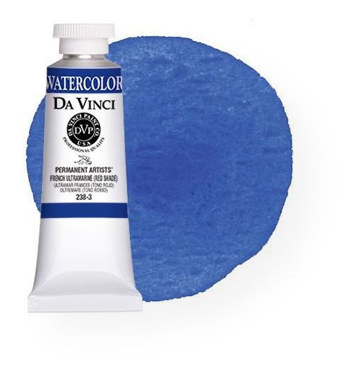 Da Vinci DAV238-3 Artists' Watercolor Paint 37ml French Ultramarine; All Da Vinci watercolors have been reformulated with improved rewetting properties and are now the most pigmented watercolor in the world; Expect high tinting strength, maximum light-fastness, very vibrant colors, and an unbelievable value; Transparency rating: T=transparent, ST=semitransparent, O=opaque, SO=semi-opaque; Sold by the each; UPC 643822238338 (DAVINCIDAV2383 DAVINCI-DAV2383 ARTISTS-DAV238-3 PAINTING)