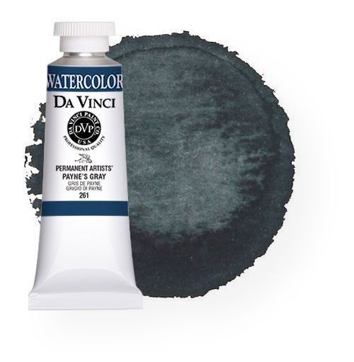Da Vinci DAV261 Artists' Watercolor Paint 37ml Payne's Gray; All Da Vinci watercolors have been reformulated with improved rewetting properties and are now the most pigmented watercolor in the world; Expect high tinting strength, maximum light-fastness, very vibrant colors, and an unbelievable value; Transparency rating: T=transparent, ST=semitransparent, O=opaque, SO=semi-opaque; Sold by the each; UPC 643822261374 (DAVINCIDAV261 DAVINCI-DAV261 ARTISTS-DAV261 PAINTING WATERCOLOR)