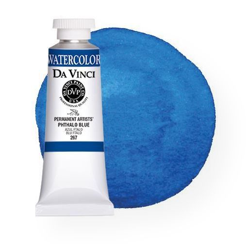 Da Vinci DAV267 aint Watercolor Paint 37ml Phthalo Blue; All Da Vinci watercolors have been reformulated with improved rewetting properties and are now the most pigmented watercolor in the world; Expect high tinting strength, maximum light-fastness, very vibrant colors, and an unbelievable value; Transparency rating: T=transparent, ST=semitransparent, O=opaque, SO=semi-opaque; UPC 643822267376 (DAVINCIDAV267 DAVINCI-DAV267 DAV267 PAINTING)
