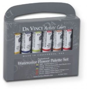 Da Vinci WC022 Artists Watercolor Paint 6 Color Flower Set; All Da Vinci watercolors have been reformulated with improved rewetting properties and are now the most pigmented watercolor in the world; Expect high tinting strength, maximum light-fastness, very vibrant colors, and an unbelievable value; UPC 643822022005 (DAVWC022 DAVWC-022 DAV-WC022 DAVINCIDAVWC022 DAVINCI-DAVWC022 DA-VINCI-DAVWC022) 