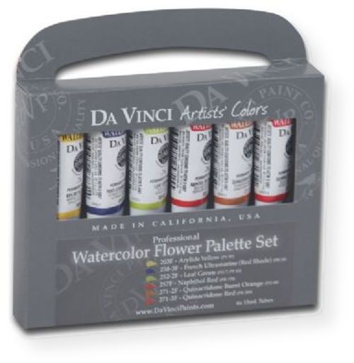 Da Vinci WC022 Artists Watercolor Paint 6 Color Flower Set; All Da Vinci watercolors have been reformulated with improved rewetting properties and are now the most pigmented watercolor in the world; Expect high tinting strength, maximum light-fastness, very vibrant colors, and an unbelievable value; UPC 643822022005 (DAVWC022 DAVWC-022 DAV-WC022 DAVINCIDAVWC022 DAVINCI-DAVWC022 DA-VINCI-DAVWC022)