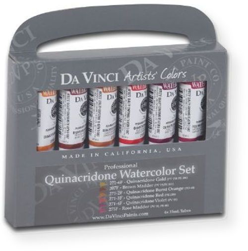 Da Vinci WC042 Artists Watercolor Paint 6 Color Quinacridone Set; All Da Vinci watercolors have been reformulated with improved rewetting properties and are now the most pigmented watercolor in the world; Expect high tinting strength, maximum light fastness, very vibrant colors, and an unbelievable value; UPC 643822052002 (DAVWC042 DAVWC-042 DAV-WC042 DAVINCIDAVWC042 DAVINCI-DAVWC042 DA-VINCI-DAVWC042)