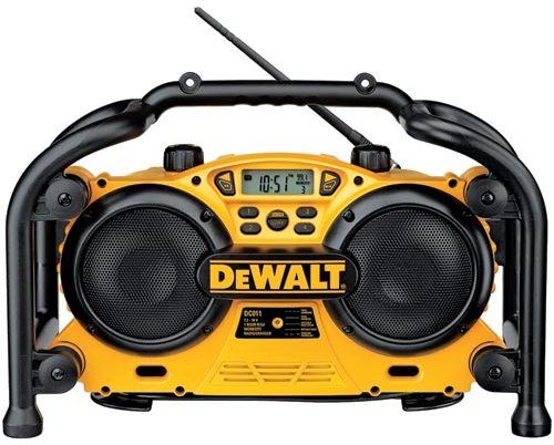 DeWALT DC011 Heavy-Duty Worksite Radio/Charger, 1 hour charger for 7.2V to 18V DEWALT battery packs (except Univolt), AM/FM Digital Tuner with LCD display, built-in clock, and 8 station memory presets, Auxiliary port allows connection to CD Players, MP3 Players, and portable satellite receivers with an audio cable (DC-011 DC 011 DEWDC011)