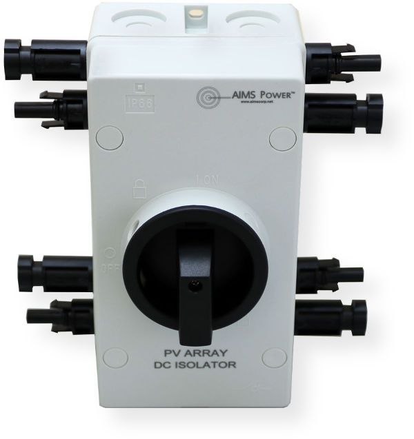 AIMS Power DC1600V32A2IO Power Solar PV DC Quick Disconnect Switch 1000V 64 Amps; Quickly disconnect DC power from your solar array to the charge controller, batteries and/or inverter; Outdoor rated; Off and on grid applications; Isolated; Safe-Lock with three rotational positions reducing the risk of tampering (DC-1600V32A2IO DC/1600V-32A-2IO DC 1600V32A2IO DC1600V-32A2IO AIMS-DC1600V32A2IO)