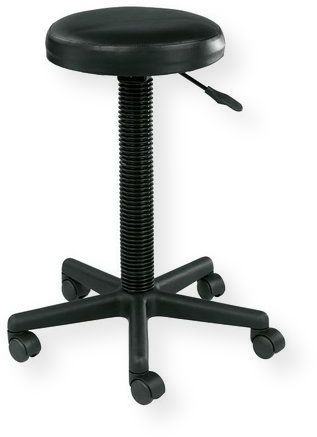 Alvin DC209 Pneumatic-Lift Stool, Black Color; Polyurethane material; Swivel feature; Pneumatic height control; Adjustable height between 18