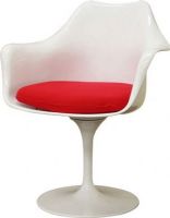 Wholesale Interiors DC-221 Cyma White Plastic Mid-Century Arm Chair with Red Fabric Cushion, Contemporary accent chair or dining chair, Mid-century chair style, Steel base with white finish, White plastic seat with gloss finish, Polyurethane foam cushion, 17.25" Seat Height, 19" Seat Depth, 19" Seat Width, UPC 847321001466 (DC221 DC-221 DC 221) 