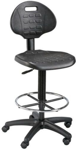 Alvin DC249 LabTek Black Utility Chair; Rugged drafting-height chair with a polyurethane seat and backrest that is built to withstand heavy use in labs and other work environments; Resists punctures, water, and most chemicals; Comes complete with a height-adjustable, 18