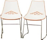 Wholesale Interiors DC-319-ORANGE Chair White and Orange, Diamond cut-outs on give the chair a trendy look, Durable and sturdy molded plastic construction ensures years of dependable use, Legs in attractive chrome finish provide stability, Plastic non-marking feet help protect sensitive flooring, Conveniently stackable for easy storage, Set includes two chairs, UPC 847321002586 Â (DC319ORANGE DC-319-ORANGE DC 319 ORANGE) 