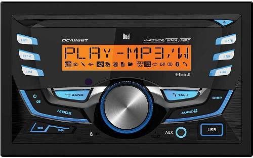 Dual DC426BT 2.0 DIN CD Receiver with Built-in Bluetooth and RGB Custom Colors, 200 Watts (50 W x 4) Peak Power Output, 17 Watts x 4 RMS Power Output, Built-in microphone, 32768 Custom color options for LCD illumination, Front panel USB and 3.5mm inputs, Extra wide 3.7