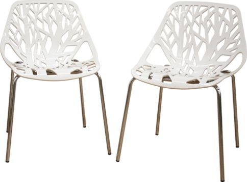 Wholesale Interiors DC-451-WHITE Dining Chair Plastic, One-of-a-kind sapling cut-out design makes for a great conversation starter, Sturdy molded plastic and steel construction in chrome finish ensures years of dependable use, Legs with black plastic non-marking feet provide stability and protect sensitive flooring, 18.5
