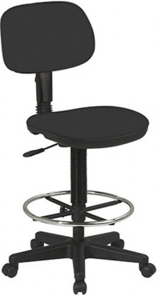 Office Star DC517V Black Vinyl Drafting Chair, Contoured padded cushions, Back height adjustment, Seat depth adjustment, Pneumatic seat height adjustment, Adjustable height foot-ring, 16