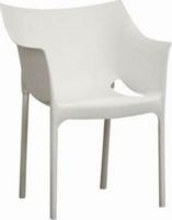 Wholesale Interiors DC-58 Baxton Studio White Molded Plastic Arm Chair, Heavy-duty white molded plastic seat for a fresh, clean look, Curved seat and armrests provides proper support, Sturdy construction ensures years of dependable use, 17"H Seat, Set includes two chairs, UPC 878445004804 (DC58 DC-58 DC 58 DC58WHITE DC-58-WHITE DC 58 WHITE) 