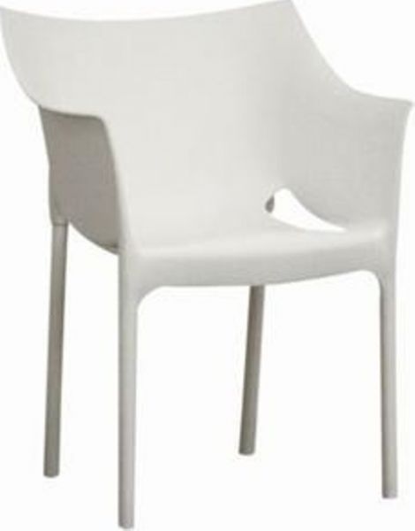 Wholesale Interiors DC-58 Baxton Studio White Molded Plastic Arm Chair, Heavy-duty white molded plastic seat for a fresh, clean look, Curved seat and armrests provides proper support, Sturdy construction ensures years of dependable use, 17
