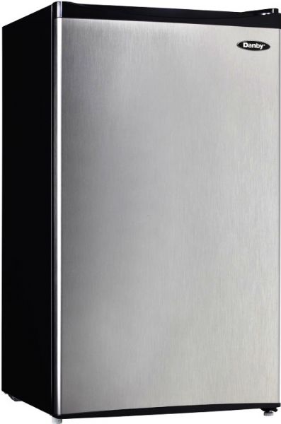 Danby DCR033A1BSLDD Compact Refrigerator, 3.3 cu. ft. Total Capacity, Wire Type of Shelves, 3 No. of Shelves, 3 No. of Door Bins, Wire Shelves, Slide-out Shelves, Gallon Door Storage, Child Lock, Can Dispenser, Manual Defrost, 15 Amps, 120 Volts Voltage, Undercounter, Reversible Doors, Mechanical thermostat, UPC 067638906203 (DCR-033A1-BSLDD DCR033A1BSLDD DCR 033A1 BSLDD)