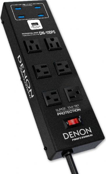Denon Professional DN-100PS Power Strip with 4 Port USB 3.0 Hub, Black Color; Integrated 4-port USB 3.0 hub that connect external hard drives, bus-powered controllers and other USB peripherals; Six surge-protected AC power sockets; Four USB 3.0 type A sockets for data or charging; One USB 3.0 type B connector for connecting to a PC; UPC 694318019931 (DENON-DN-100PS DENON DN-100PS DENONDN100PS DENON DN100PS DN 100PS)