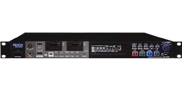 Denon Professional DN-700R Network SD/USB Audio Recorder; Records to SD/SDHC and USB media in MP3 and WAV (up to 24-bit/96kHz); Dual Record feature (records to two media options simultaneously for primary and backup recording); Relay Record feature (continues recording to backup media when primary media is full); File Archiving via FTP (Automatic or Timed) with 24/7 record feature; UPC 883795002769 (DENONDN-700R DENONDN700R DN700R DN 700R DENON-DN-700R)