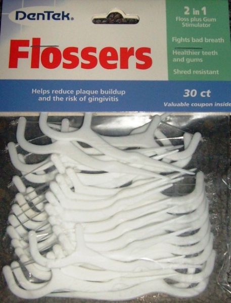 DenTek 00008 Flossers, 2 in 1 Floss plus Gum Stimulator, 30 count, Natural Unscented Unflavored, Fights Bad Breath, Promotes Healthier Teeth and Gums, Shred Resistant, Helps reduce Plaque buildup and the risk of Gingivitis, UPC 0-47701-00008-3 (DENTEK00008 047701000083 47701000083 USD-00008 USD00008)