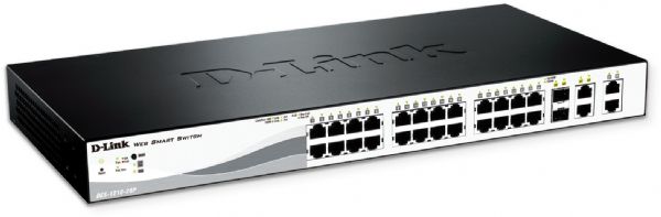 D-Link DES-1210-28 Fast Ethernet Smart Switch with 4 Gigabit Ethernet Ports, 24 Ports, Access Control List, D-Link Safeguard Engine CPU from malicious traffic, Port Security, ARP Spoofing, DHCP server screening, Smart binding, IPv4/ IPv6 Dual Stack, IPv6 management, Web GUI (supports 10 languages), SmartConsole utility, UPC 790069327735 (DES121028 DES1210-28 DES-121028)