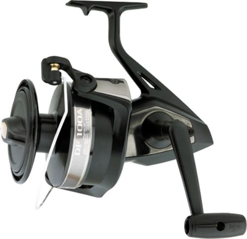 Daiwa DF100A Giant Spin Reel; Stainless steel main shaft; Fully anodized for corrosion resistance; Sturdy aluminum spool; Smooth, multi-disc drag; Rugged metal gears; Smooth, stainless steel ball bearing drive; Rigid, metal bodied construction; 1BB Bearings; 3.43:1 Gear Ratio; 39.4