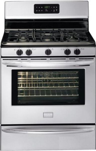 Frigidaire DGGF3042KF Gallery Series Freestanding Gas Range with 5 Sealed Burners, 17,000 BTU Front Right Burner, 9,500 BTU Front Left Burner, 5,000 BTU Rear Right Burner, 13,500 BTU Rear Left Burner, 9,500 BTU Center Oval Burner, 5.0 Cu. Ft. Capacity, 18,000 BTU Bake Element - Watts, Even Baking Technology Baking System, 14,000 BTU Broil Element - Watts, Vari-Broil High/Low Broiling System, Quick Bake Convection System (DGGF 3042KF DGGF-3042KF DGGF3042-KF DGGF3042 KF)