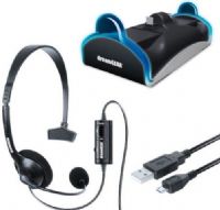 dreamGEAR DGPS4-6411 Charge & Chat Bundle for PS4, Includes Dual Charge Dock, Broadcaster Headset and Charge Cable, Charge up to 2 PS4 controllers simultaneously, LED charge indicators for each controller, Includes AC adapter, 10 foot cable, Charge and play simultaneously, Features inline volume and mute controls, UPC 845620064113 (DGPS46411 DGPS4 6411) 
