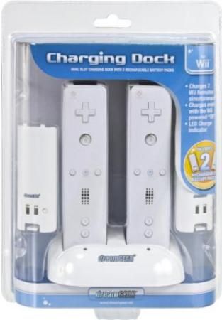 dreamGEAR DGWII-1033 Charging Dock for Wii, Charge 2 Wii remotes simultaneously, Charges even with Wii powered OFF, LED Charge indicator, BONUS 2 rechargeable battery packs, Dimensions 7.75 x 10.25 x 3, Weight 0.85 lbs, UPC 845620010332 (DGWII1033 DGWII 1033)