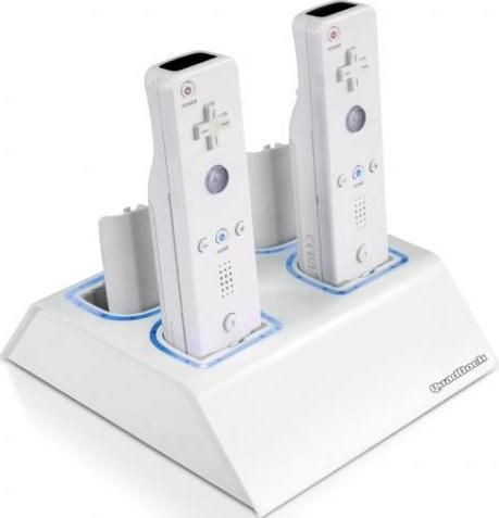 dreamGEAR DGWII-1053 Quad Dock for Wii, Charge up to 4 Wii remotes or batteries at the same time, Charges even with the Wii console powered OFF, Rapid charging system, Recharge all 4 batteries in less than 4 hours, Provides 15 hours of gameplay for each battery, Highly efficient, BONUS 4 rechargeable battery packs, UPC 845620010530 (DGWII1053 DGWII 1053)
