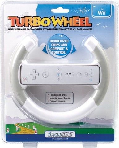 dreamGEAR DGWII-1087 Turbo Wheel, Gray, Enjoy all of your Wii racing games with comfort and improved steering control, Rubberized grips, Infrared pass-through, Custom design, Compatible with All of your favorite Wii Racing Games, UPC 845620010875 (DGWII1087 DGWII 1087)
