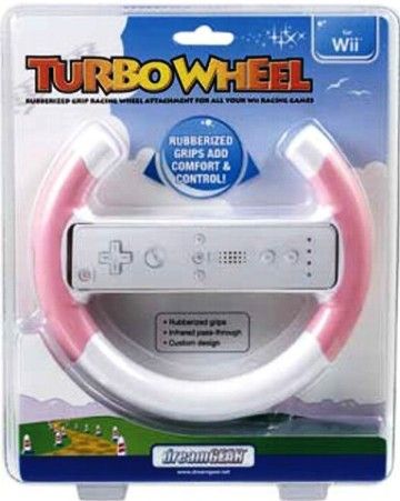 dreamGEAR DGWII-1088 Turbo Wheel, Pink, Rubberized grips, Infrared pass-through, Custom design, Compatible with ALL of your favorite Wii Racing Games, UPC 845620010882 (DGWII1088 DGWII 1088)