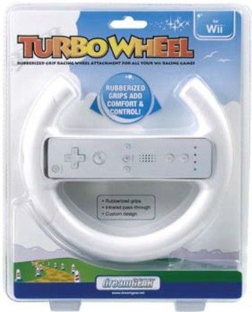 dreamGEAR DGWII-1090 Turbo Wheel, White, Rubberized grips, Infrared pass-through, Custom design, Compatible with ALL of your favorite Wii Racing Games, UPC 845620010905 (DGWII1090 DGWII 1090)
