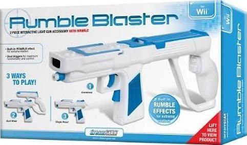 dreamGEAR DGWII-1112 Rumble Blaster, White/Blue, Break-away design for 3 types of game play, Built-In RUMBLE effect for extreme realism, Dual triggers for maximum functionality and control, LED Blast illumination effects, Rubberized grip for added comfort, UPC 845620011124 (DGWII1112 DGWII 1112)