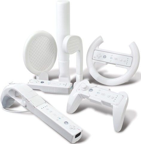 dreamGEAR DGWII-1132 Action Pack, White, 6 game-enhancing wireless remote extensions (1 Baseball Bat, 1 Tennis Racket, 1 Golf Club, 1 Game Blaster, 1 Game Grip, 1 Micro Racing Wheel and 1 Remote Cradle), Designed using soft, safe material, User-friendly snap-in design, Enhances gameplay, Dimensions 7.75 x 10.25 x 3, Weight 2 lbs, UPC 845620011322 (DGWII1132 DGWII 1132)