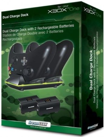 dreamGEAR DGXB1-6603 Dual Charge Dock, Includes two rechargeable batteries, Batteries fit into Xbox One controller, Charge two Xbox One controllers simultaneously, LED charge indicator for each controlller, Dock plugs directly into Xbox One, UPC 845620066032 (DGXB16603 DGXB1 6603 DGXB-16603)