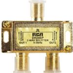 RCA DH24SPF Digital Plus 2.4GHz bi directional 2 way splitter, Split signal for use in two components, 5MHz 2.4GHz bandwidth supports higher digital frequencies, Gold plated inputs and outputs provide a precise fit for excellent picture and sound, Splits signal for use in two components, UPC 044476043024 (DH24SPF DH-24SPF) 
