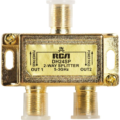 RCA DH24SPF Digital Plus 2.4GHz bi directional 2 way splitter, Split signal for use in two components, 5MHz 2.4GHz bandwidth supports higher digital frequencies, Gold plated inputs and outputs provide a precise fit for excellent picture and sound, Splits signal for use in two components, UPC 044476043024 (DH24SPF DH-24SPF)