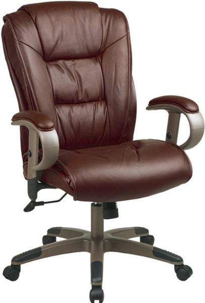 Office Star DHL5266-G8 Executive Leather Chair With 2-to-1 Synchro Tilt And Adjustable Arms, Saddle Leather with Cocoa Frame Finish, One touch pneumatic seat height adjustment, 2-to-1 synchro tilt control with adjustable tilt tension, Adjustable padded loop arms, 20.5