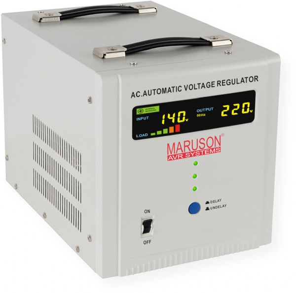 Maruson DIG-10KDV Digital AVR Series 10KVA,230V MCU, AVR, graphic LED ,6/180s delay setting, terminal, 230/115V output; Automatic voltage regulator 1 KVA to 20 KVA; Authentic zero crossing technology catches real current zero crossing; Taylor made C.R.G.O. toroidal transformer; Dimensions 13.2