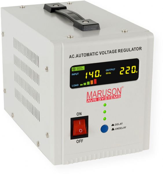 Maruson DIG-1.5KVA  Digital AVR Series 1500VA, 115V output  MCU, AVR, graphic LED , 6/180s delay time setting 4x 5-15R; Automatic voltage regulator 1 KVA to 20 KVA; Authentic zero crossing technology catches real current zero crossing; Taylor made C.R.G.O. toroidal transformer; Dimensions 9.3