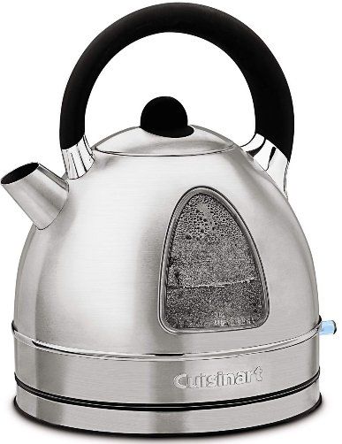 Cuisinart DK-17 Cordless Electric Kettle, Made of classic stainless steel with a graceful stay-cool handle, 1.7 liter capacity, 1500 watts for quick heating, Easy one-touch operation, Extra-large water window, Blue ON indicator, Soft-touch handle and lid grip, Removable spout filter, 360 swivel cordless connector, BPA Free, Dimensions (LxWxH) 8.25