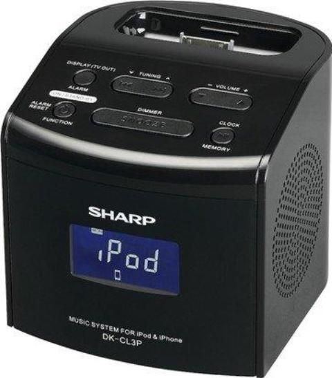 Sharp DK-CL3P Clock Radio, iPhone / iPod cradle Cradle, Stereo Sound Output Mode, Snooze Timer, Display Illumination, Radio, buzzer, iPod, iPhone Alarm Wake-up Modes, Fluorescent Built-in Display, Right/left channel speaker - built-in - 0.6 Watt - 100 - 20000 Hz Speakers, Radio tuner - digital - FM Type, FM: 87.5 - 108 MHz Tuner Frequency Range, 20 preset stations FM Preset Station Qty, Gloss black (DKCL3P DK-CL3P DK CL3P)