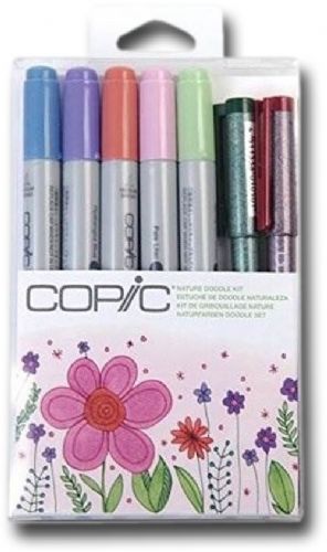 Copic DKNAT Ciao, Natural Doodle Kit; This rainbow themed kit is color coordinated to give great results; Each kit includes five Ciao markers and two Multiliners (0.3mm); Contents are subject to change; Dimensions 3.75