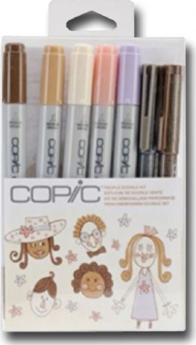 Copic DKPEOP Ciao, People Doodle Kit; This themed kit is color coordinated to give great results; Each kit includes five Ciao markers and two Multiliners (0.3mm); Contents are subject to change; Dimensions 3.75