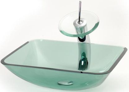 Dreamline DLBG-17G Square Vessel Sink, Tempered Glass Material, Green Glass Color, Square Sink Shape, 1.75'' Drain Opening, 0.5