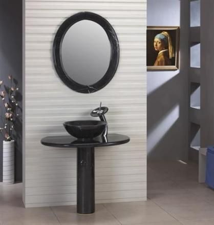  Above counter vessel sink, pedestal base, and oval mirror, 