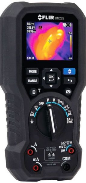 FLIR DM285 True-RMS Data Logging Industrial Thermal Imaging Multimeter with Bluetooth and IGM Technologies; Identify energized and faulty equipment from safe distances with non-contact temperature measurement; Streamline inspections and simplify data collection, sharing, and reporting by wirelessly connecting to Teledyne FLIR InSite professional workflow management tool; Save electrical parameter data and thermal images with onboard data storage; UPC: 793950372876 (FLIR793950372876 FLIR DM285 IN
