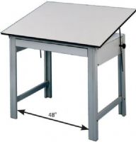 Alvin DM48LT Office Height Drawing Table, Gray Base White Top 36" x 48"; Angle Adjustment Range 0 to 45 degrees; Steel Base Material; Tabletop board made of  0.75" therma-fuse Melamine; Surface is smooth, durable, white matte Melamine, trimmed with bonded black vinyl edges; Height 28"; Top Size 36" x 48"; Shipping Weight 93 lbs; UPC 88354165088 (DM48LT DM48-LT DM-48LT ALVINDM48LT ALVIN-DM48-LT ALVIN-DM-48LT) 