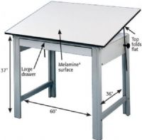 Alvin DM60ND Professional Drawing Table, Gray Base White Top 37.5" x 60.0"; Angle Adjustment Range 0 to 45 degrees; Steel Base Material; Melamine Top Material; Height 37"; Top Size 37.5" x 60"; Weight 129 lbs; Shipping Weight 142 lbs; UPC 88354935797 (DM60ND DM60-ND DM-60ND ALVINDM60ND ALVIN-DM60-ND ALVIN-DM-60ND) 
