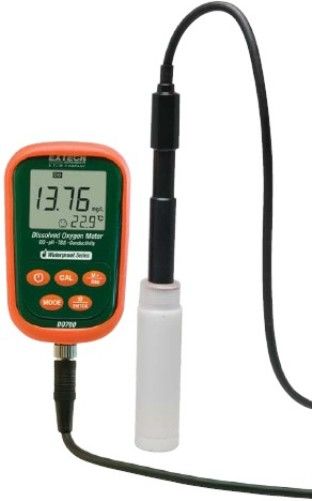 Extech DO700 Portable Dissolved Oxygen Meter; Measures Dissolved Oxygen concentration/saturation, pH, mV, Conductivity, TDS, Salinity, Resistivity and Temperature; Automatic salinity compensation and manual barometric pressure compensation for DO measurements; One button pH calibration (4, 7, and 10pH); Choice of 3 point pH calibration for better accuracy; UPC 793950067000 (EXTECHDO700 EXTECH DO700 DISSOLVED OXYGEN METER)