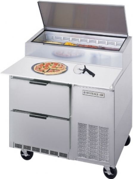 Beverage Air DPD46-2 Two Drawer Pizza Prep Table, 6.3 Amps, 60 Hertz, 1 Phase, 115 Volts, 6 Pans - 1/3 Size Food Pan Capacity, Drawers Access Type, 16.7 Cubic Feet Capacity, Side Mounted Compressor, 1/4 Horsepower, 2 Number of Drawers, 4 - 3